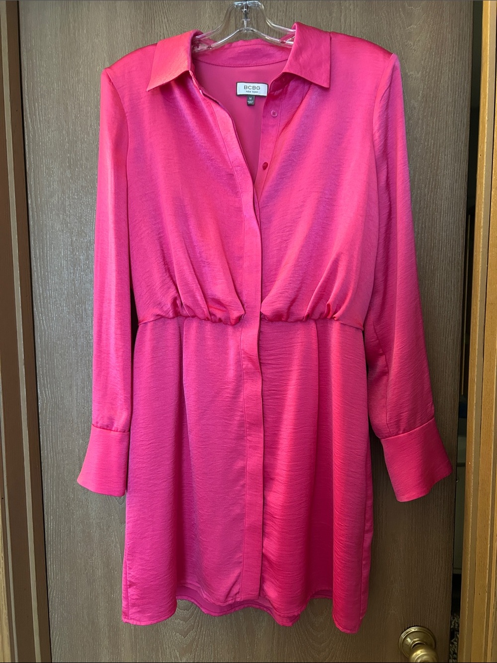 BCBG Vibrant Hot Pink Collared Button-Front Dress